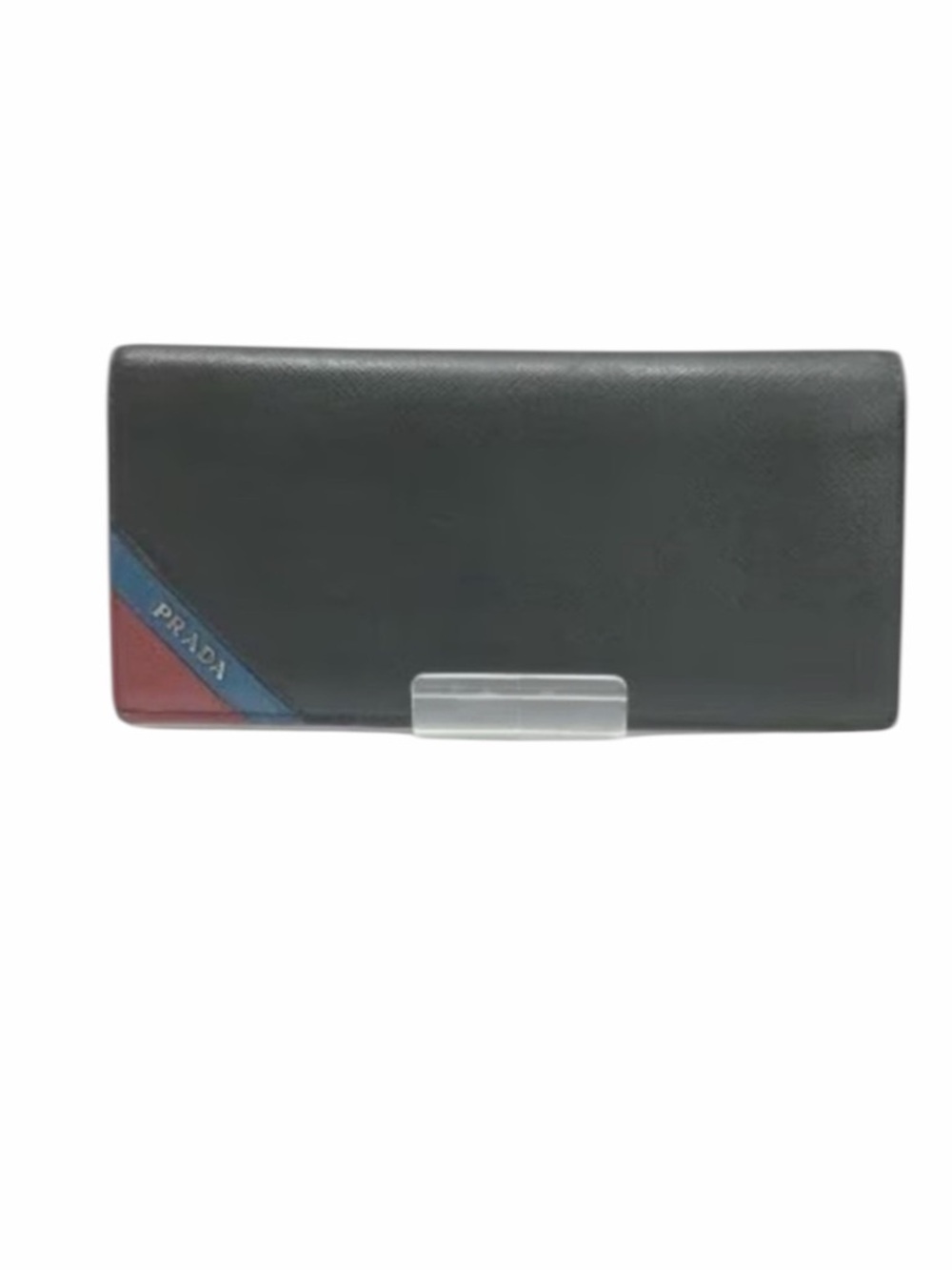 Prada Saffiano Stripe Black Leather Wallet Nero Oceano
